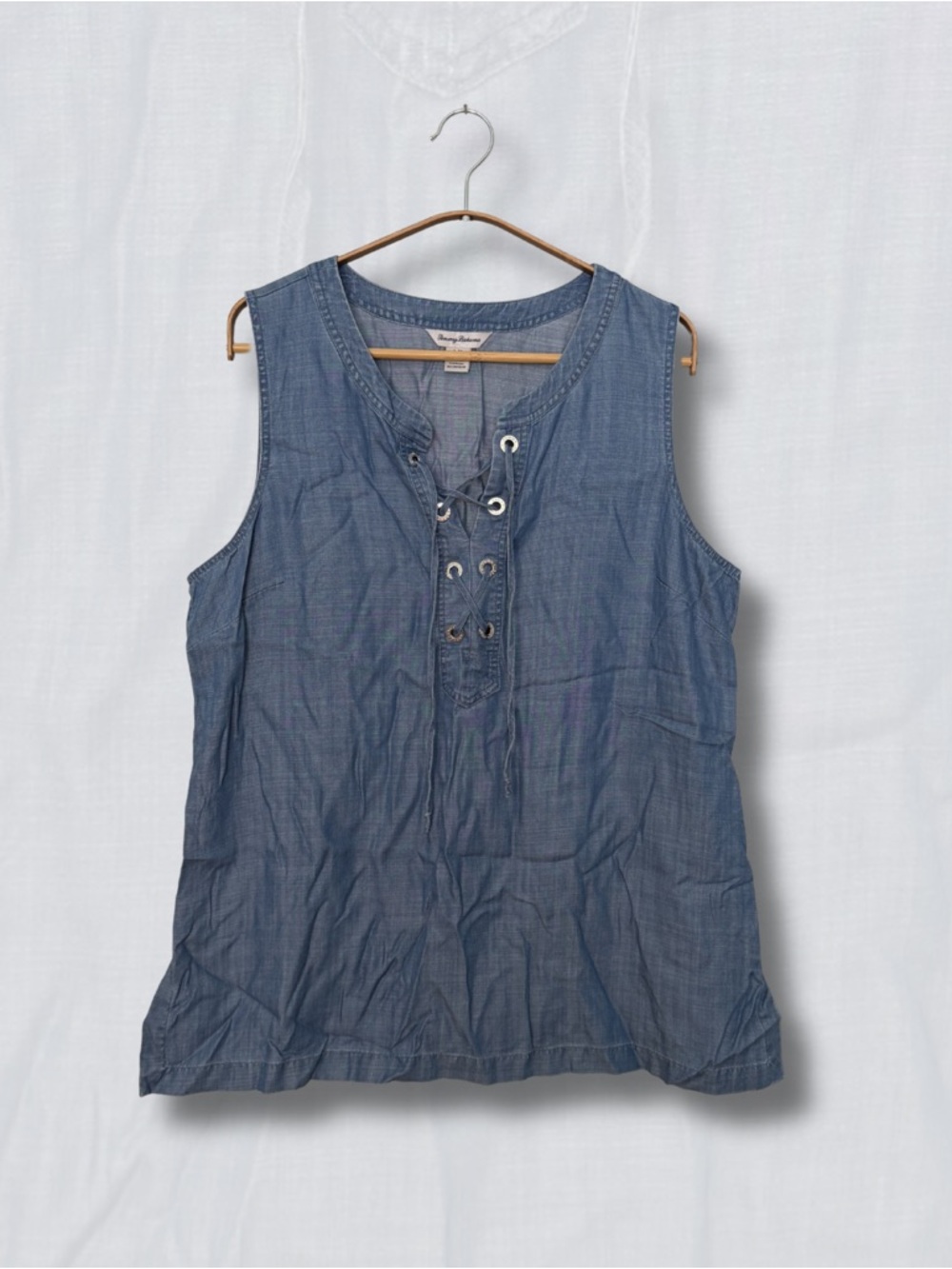 Tommy Bahama Chambray Blue Lace-Up Sleeveless Tunic Top - Size L